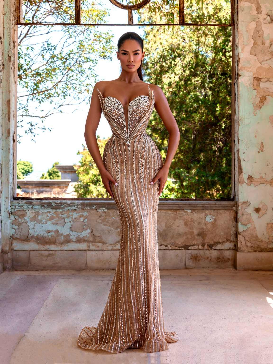 Modern Mermaid Evening Dress Shine Crystal Prom Gowns Off Shoulder Beads Satin Sexy Prom Dress vestidos de novia Size Customized Special Occasion Dres