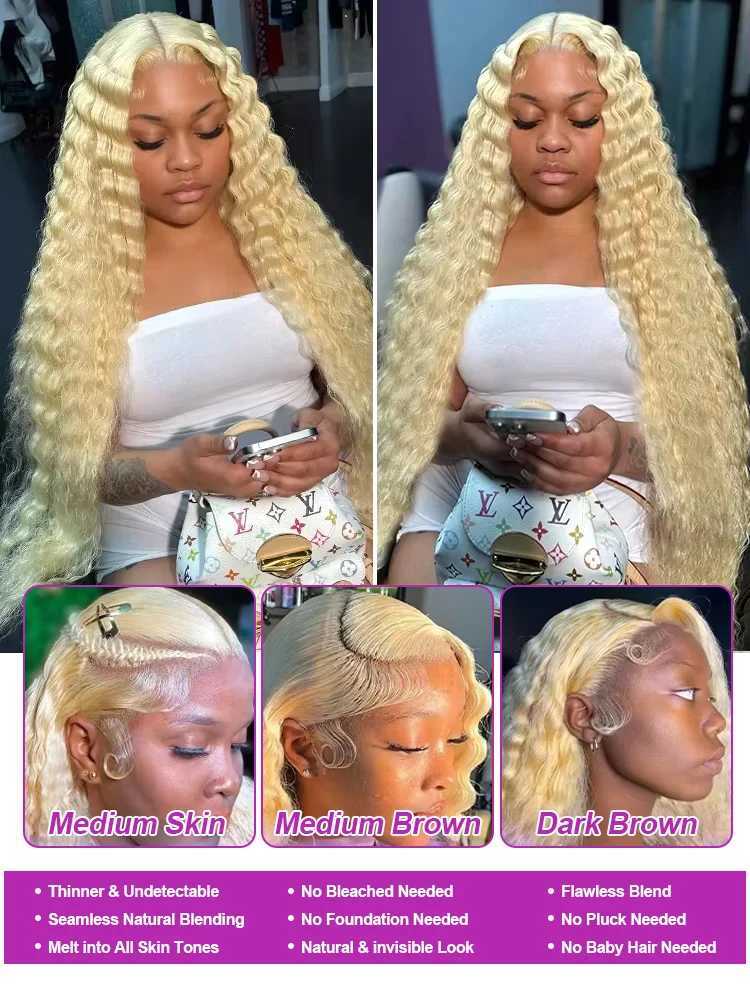 613 Loose Deep Wave 13x6 HD Lace Frontal Wigs Curly Human Hair 40 42 Inch Blonde Water Wave Lace Front Wigs For Women 250 W251023
