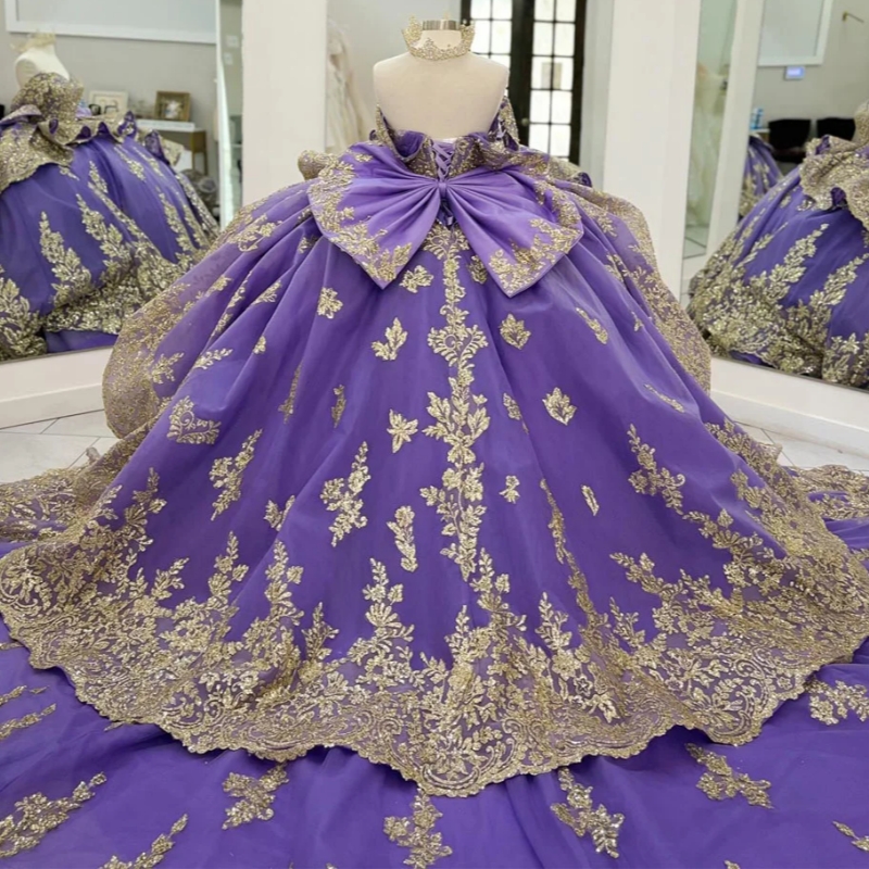 Lilac Purple Quinceanera Dresses 2025 Strapless Poncho Sequin Applique Boning Corset Lace vestido de 15 anos sweet 16 dress