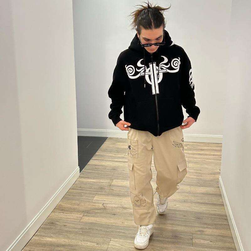 2025 Autumn Winter Gothic Harajuku Trendy Brand Letter Pattern Printed Hoodie Long Zipper Sweatshirt Jacket