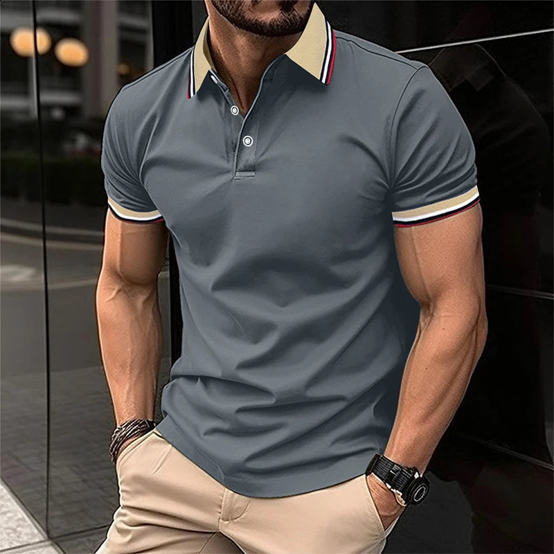 Men Summer Solid Casual Office Breathable Cotton Polo Shirt Fashion Male Business High Quality Striped Short Sleeve Top 251020
