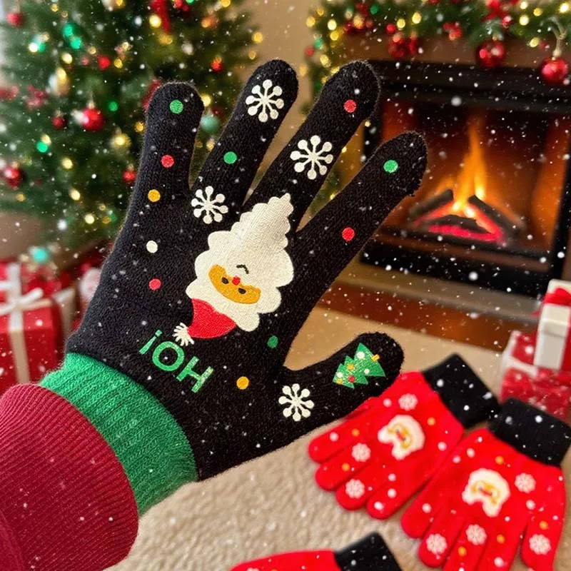 Cozy Thermal Touchscreen Christmas Knit Gloves for Adults and Children Five Finger Winter Gloves Warm Outdoor Gift Accessory 251021