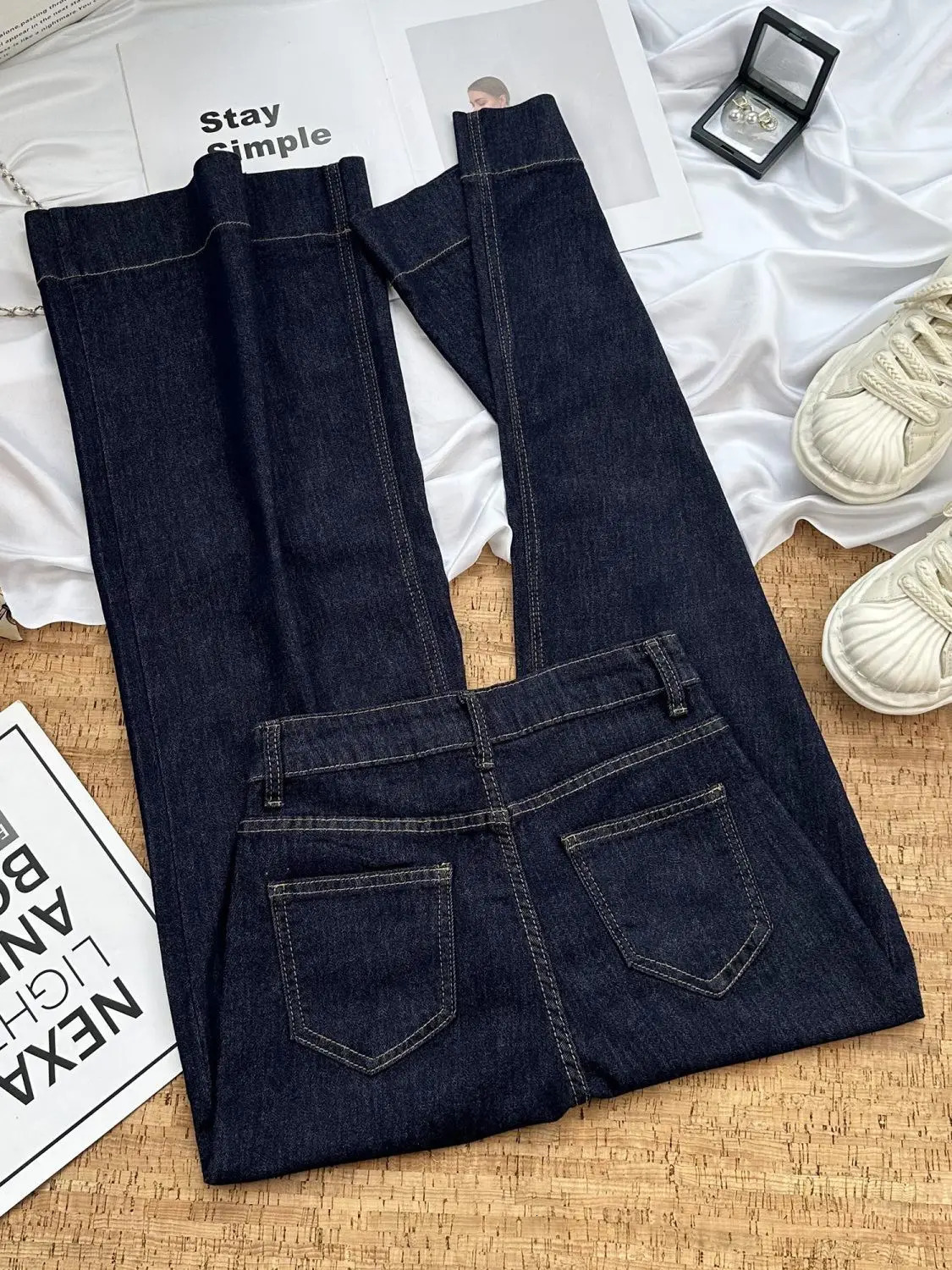 Blue Wideleg Jeans Womens Autumn Highwaisted Thin Loose Drape Narrow Straightleg Floor Pants Streetwear Women 251021
