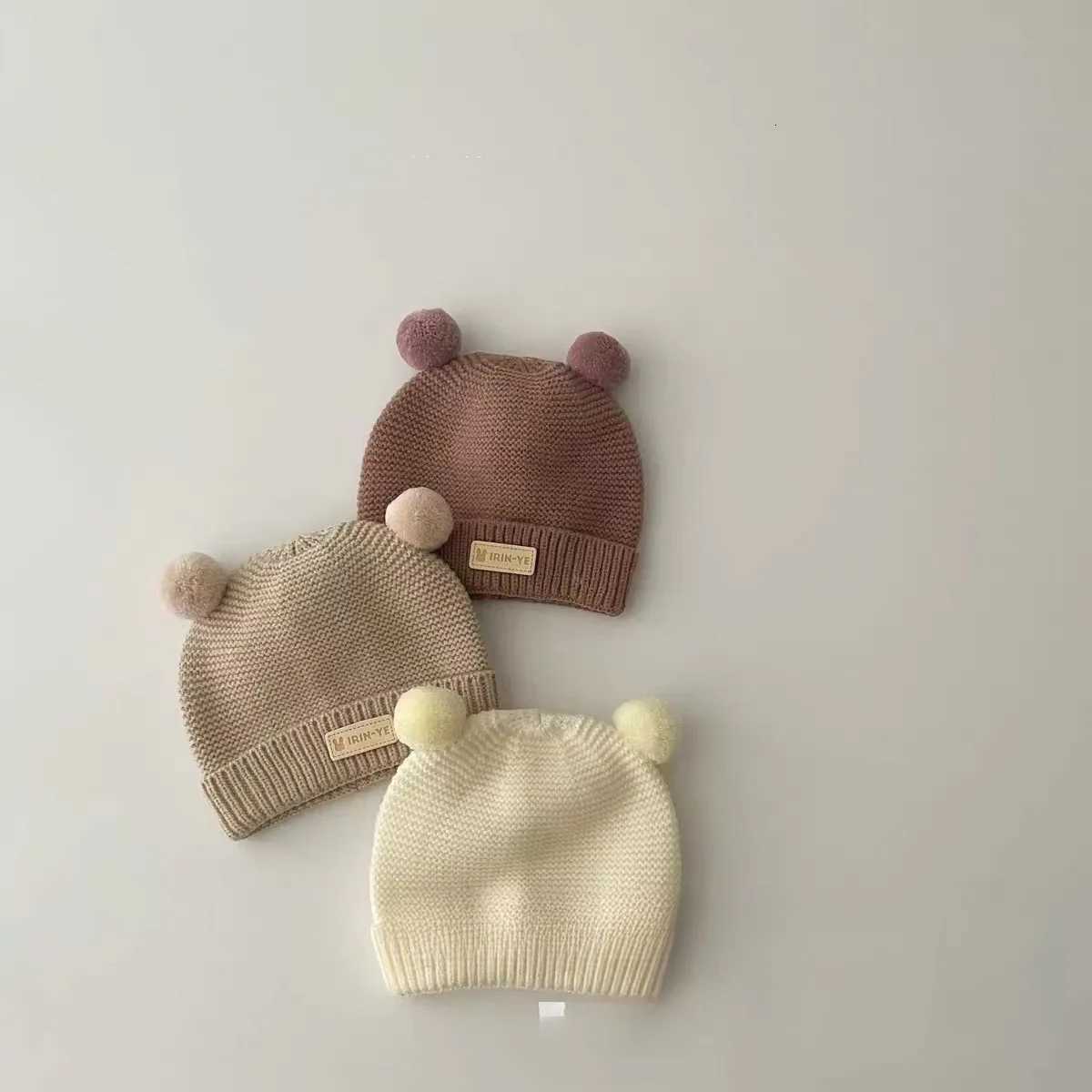 Double Pompom Baby Hat Winter Warm Knitted Beanie Cap For Newborn Solid Color Cute Cartoon Infant Boy Girl Woolen HatsL251024