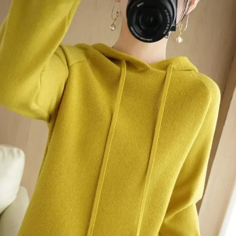 Hooded Sweater Woman Autumn Winter Long Sleeve Warm Bottoming Shirt Solid Casual Pullovers Knit Tops Korean Fashion Jumper 2025 251023