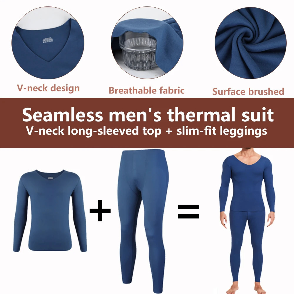 L4XL Winter Mens Brushed Thermal Underwear VNeck Long Sleeve Top Bottoming Pants Set Comfortable Pajamas 2Pcs In 251018