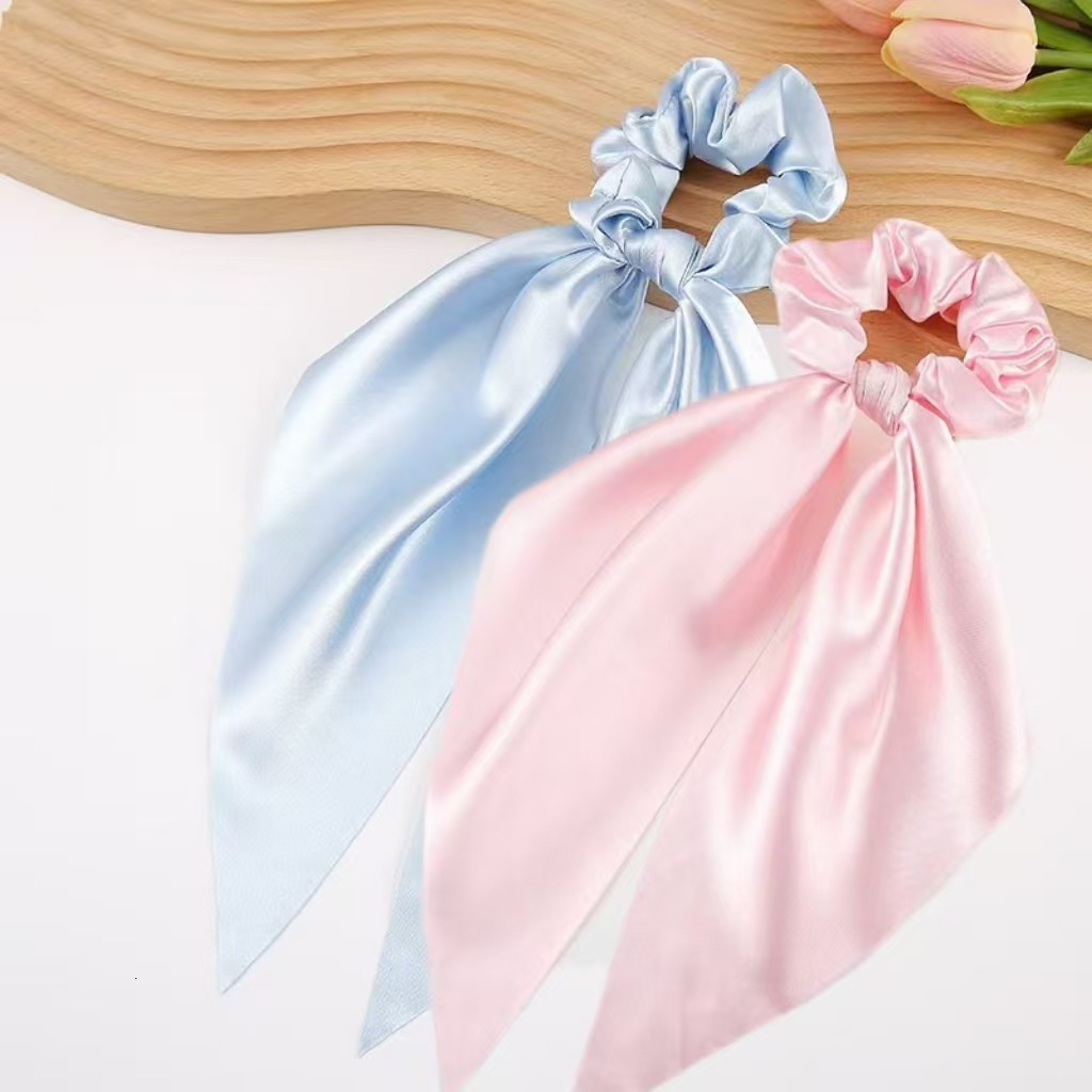 New Solid Color Knotted Imitation Silk Scrunchie Ponytail Ribbon Fashion Simple Hair Tie