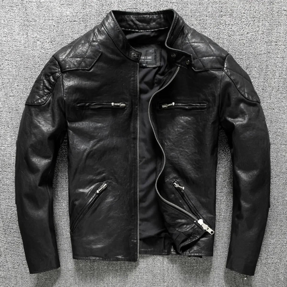 Sheepskin Vegetable Tanned Vintage Washed Distressed Top Layer Genuine Leather Jacket For Men Motorcycles Short Leather Jacket 251023