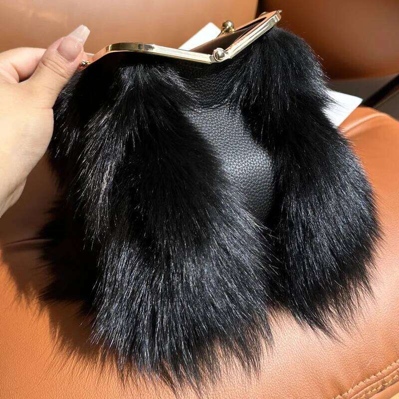 Real Winter Fashion Crossbody Fur Handbag Plush Chain Shoulder For Women Natural Sier Fox Bag