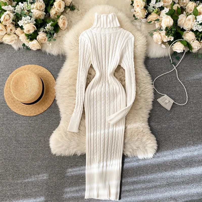 Seoulish Autumn Winter Twist Womens Wrap Knitted Dresses Long Sleeve Sheath Knitwear Office Bodycon Dress Female 2025 251023