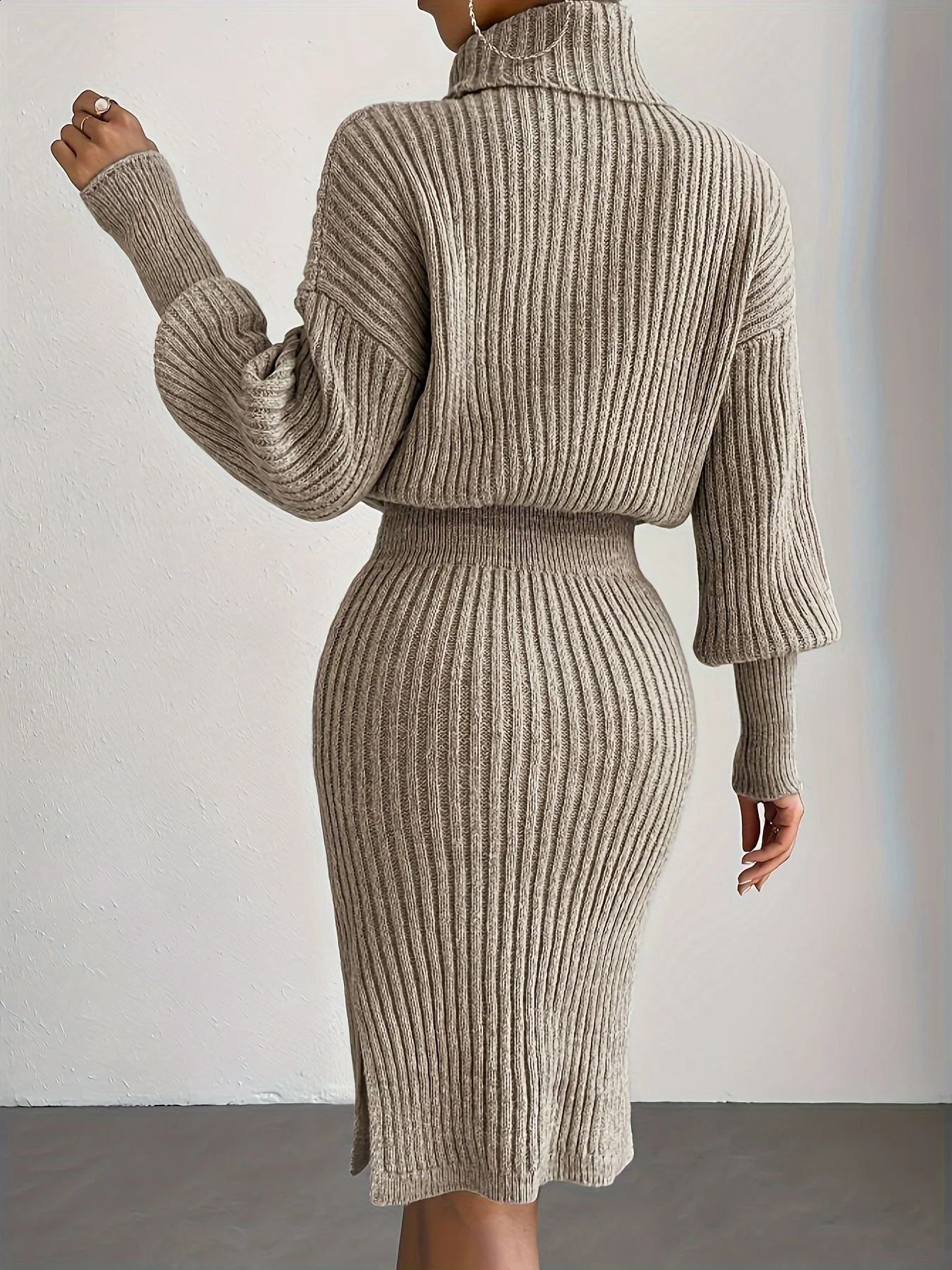 Autumnwinter fashionable casual simple turtleneck knitted pullover dress without a belt 251023