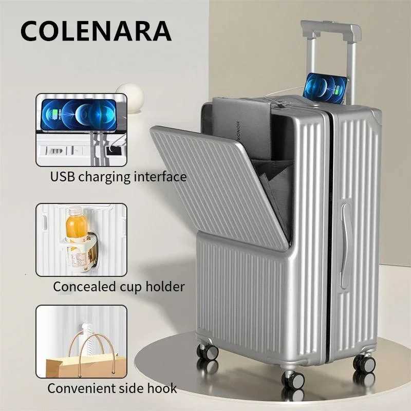 COLENARA 24262830 Inch Large Capacity Luggage New Front Opening Laptop Bag Trolley Style Travel Bag PC Rolling SuitcaseW251024