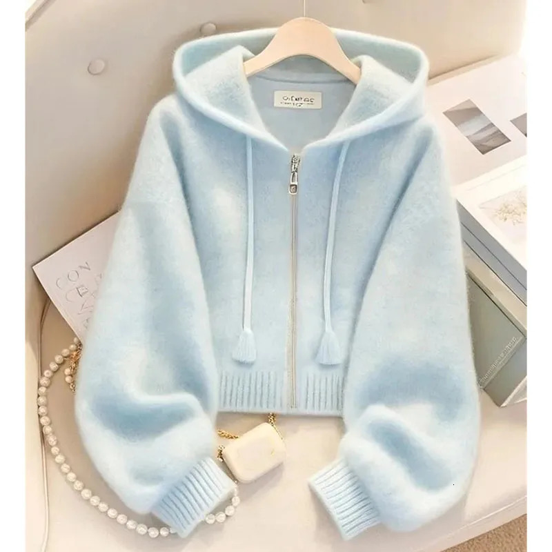 Lazy Wind Feminine Long Sleeves Knitting Spring Autumn Women Leisure Hooded Sweater Highgrade Ladies Fashion Zipper Knitted 251013
