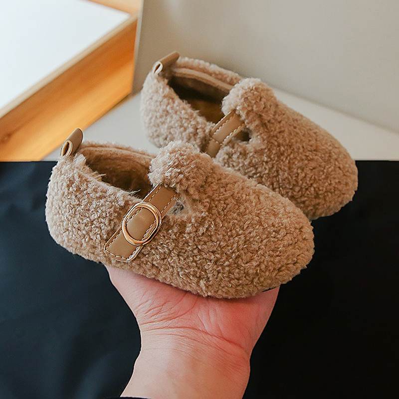Kids Loafers Shoes for Girls Toddler Flat Fur Cover Toe Warm Shoes Kidszworld Child Girl Non Slip Plush Loafers Princess Shoes Sizes 21- 30 Size US5.5
