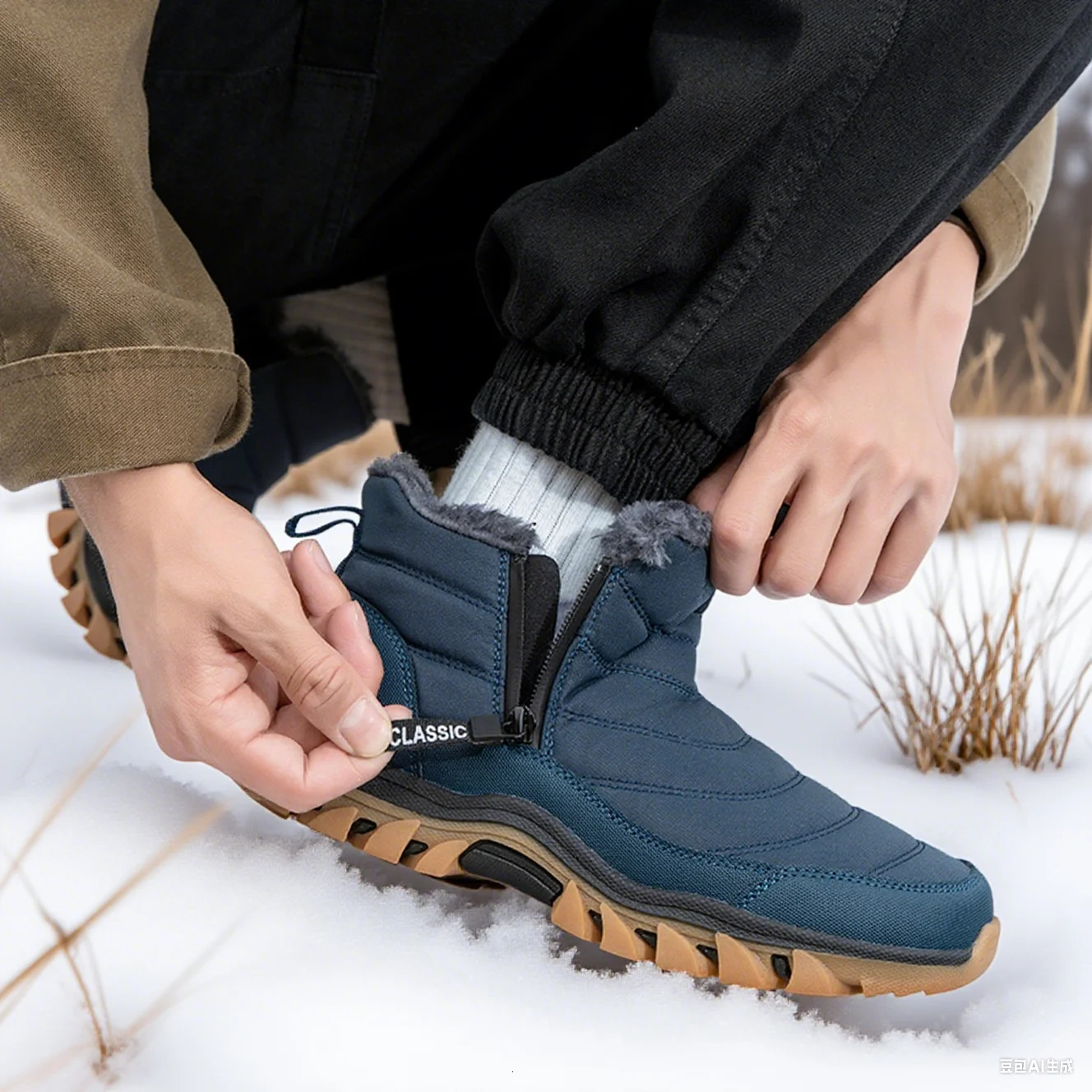 Men Winter Snow Boots Waterproof Warm Ankle Boots Outdoor Fur Hiking Boots Work Shoes Casual Shoes Booties Men Zipper251020