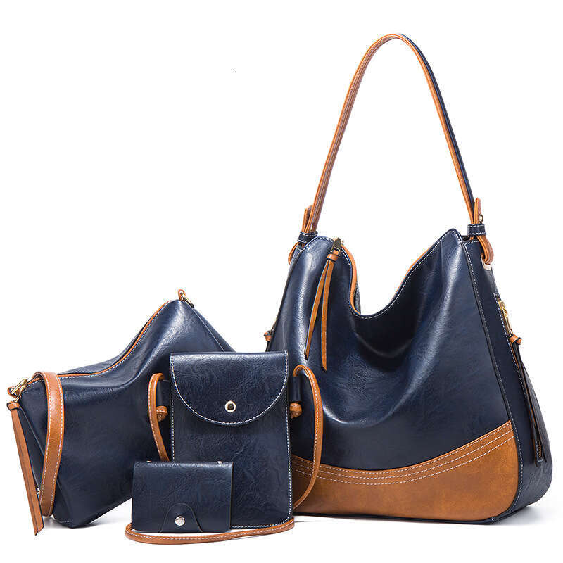 Minimalist Color Block Handbag For Women Fashion Trend Large Capacity Four Piece Set New Single Shoulder Crossbody Soft Mother Daughter Bag High Quali