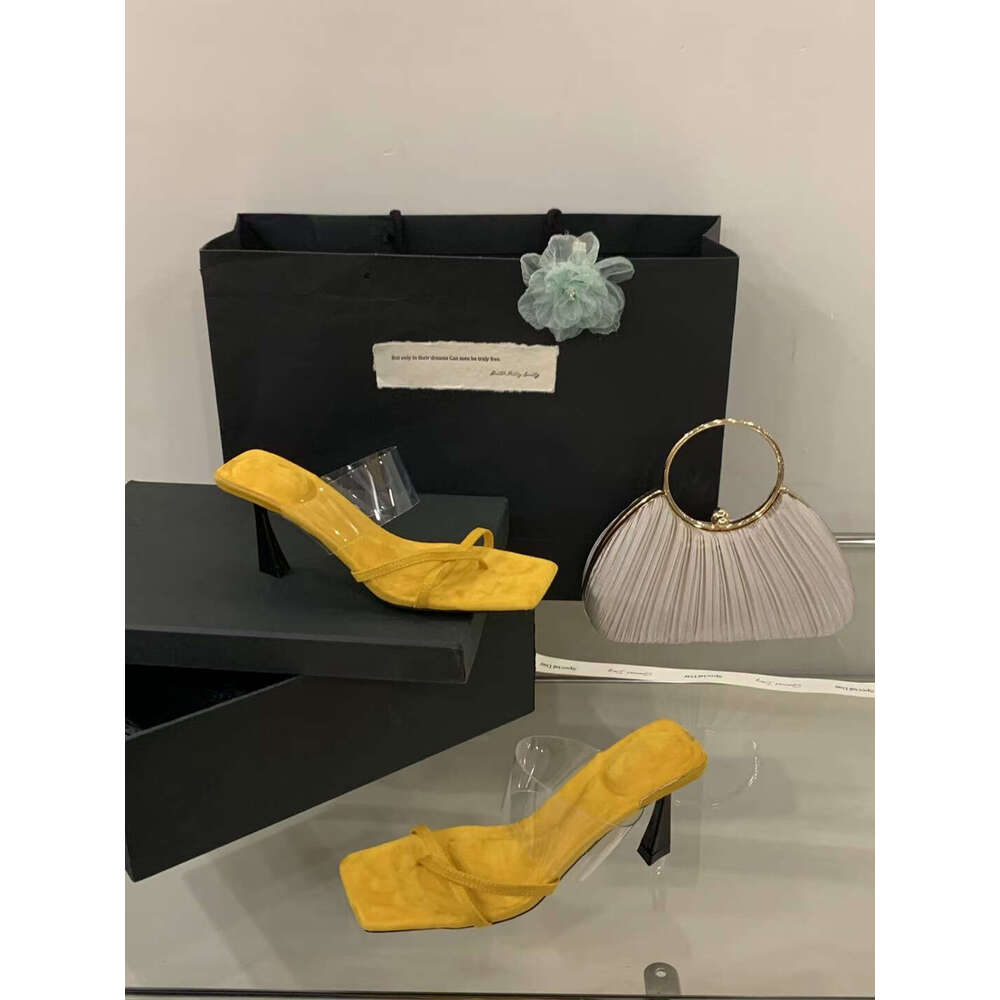 2025 Designer Shoe New Simple Versatile Strap Transparent Square Toe One-Strap Clip-Toe Thin High Heel Outdoor Sandals