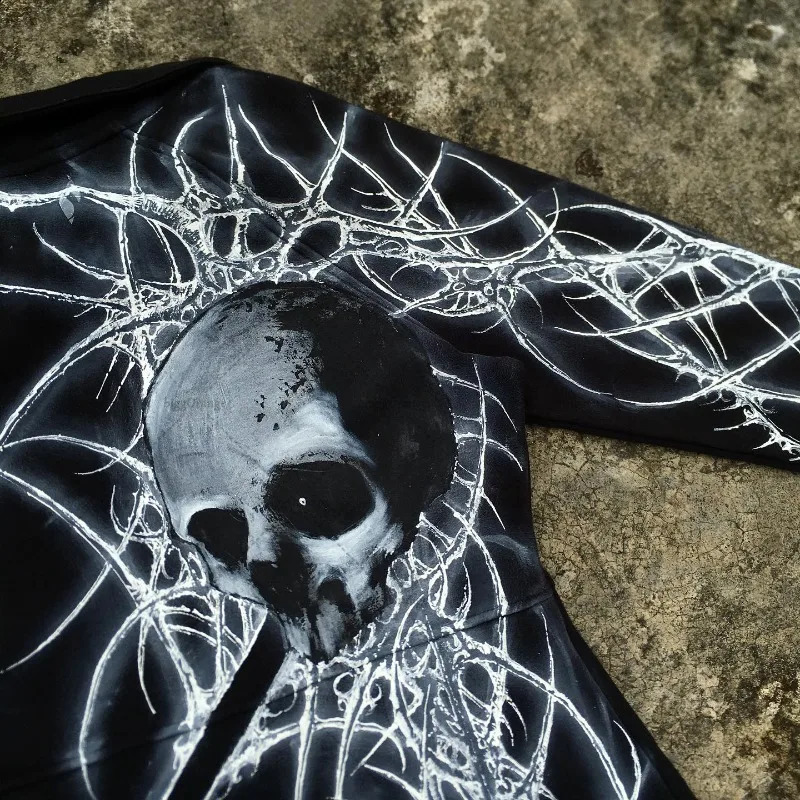 Trendy Harajuku Dark Fashion Loose Zipper Tshirt Men Y2k American Retro Anime Print Oversized Cardigan Women 251018