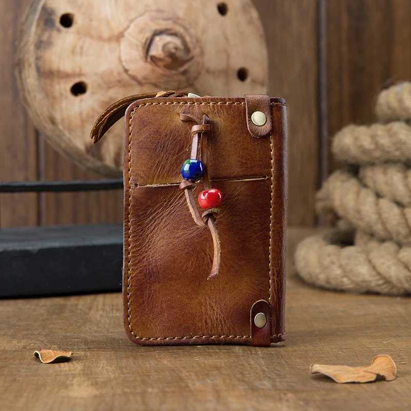 Vintage Genuine Leather Double Layers Wallet Daily Mini Key Bag Purse Crazy Horse Leather Coin Purse Cowhide Casual Cards Holder Z251023