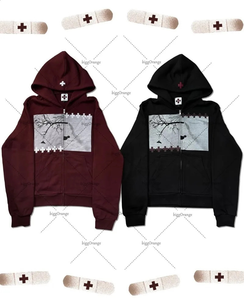 American Harajuku Punk Retro Oversized Zipper Hoodie Men Y2K Hiphop Rock Trendy Casual Loose Sweatshirt Women Streetwear 251018