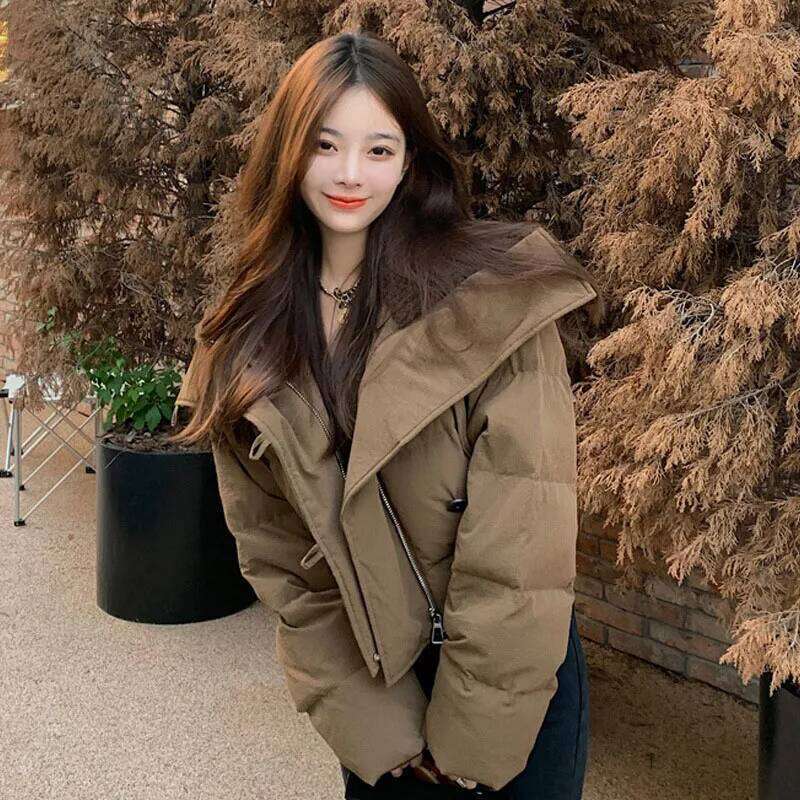 Women's Winter Thicken Warm Parkas Korean Fashion Knitted Big Collar Short Down Cotton Coats Streetwear Versatile Zipper Outwear