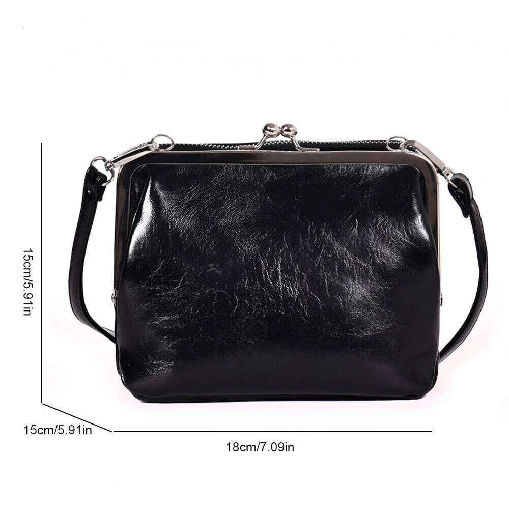 Women Solid Color Sling PU Leather Casual Crossbody Kiss Lock Retro Work Date Party Shoulder Bag