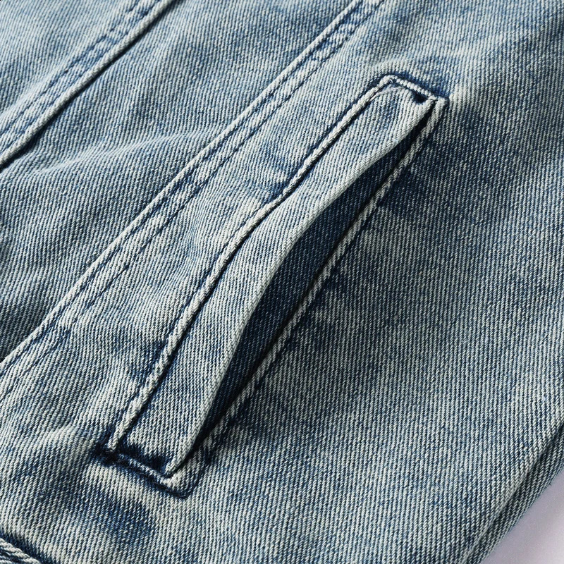 High Street Fashion Men Jacket Retro Washed Blue Stand Collar Denim Bomber Coat Zipper Fly Chaquetas Hombre 251017