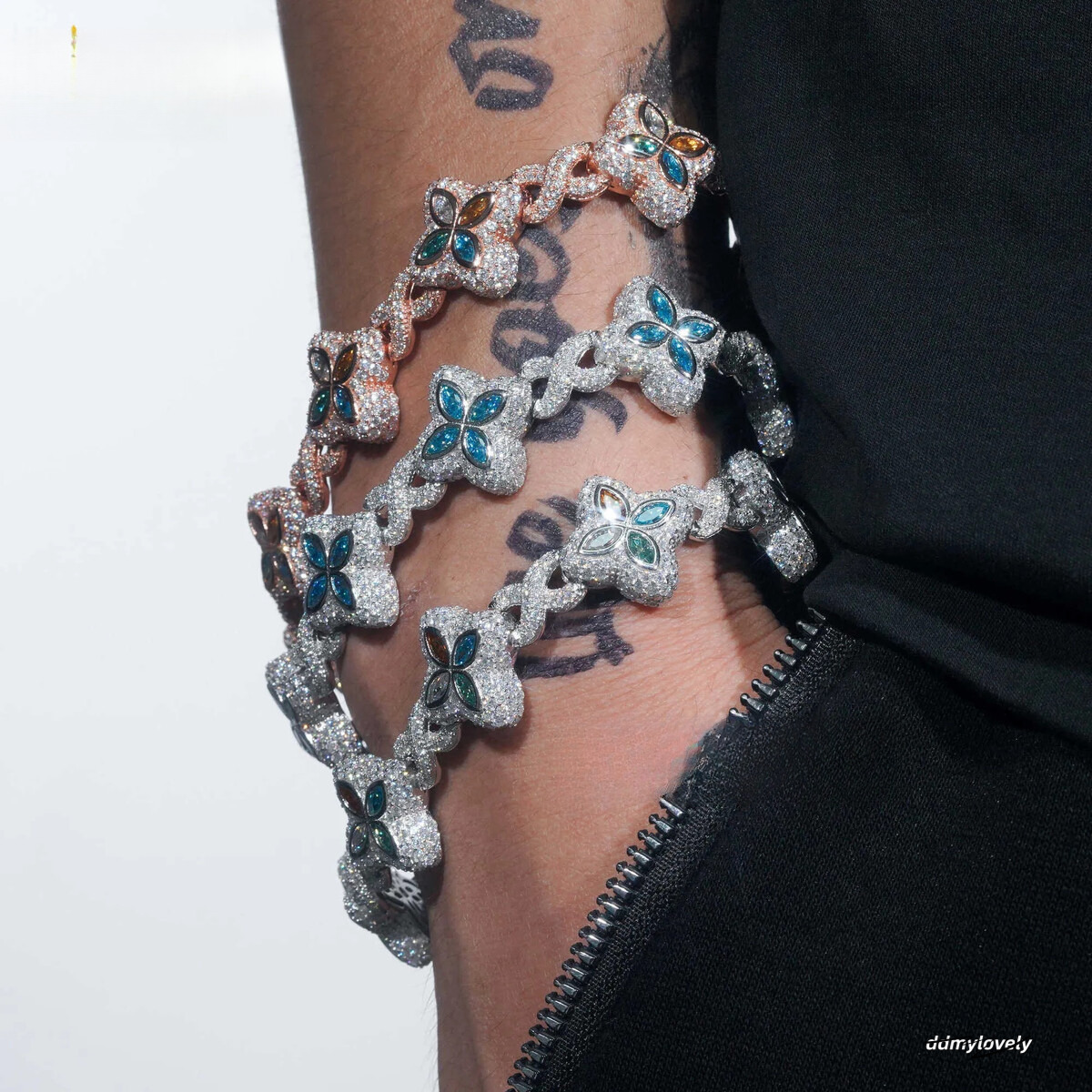 New Trendy Rapper Jewelry Hip Hop Gold Plated Moissanite Dia Sier Clover Infinity Men Cuban Link Bracelet Ddmylovely