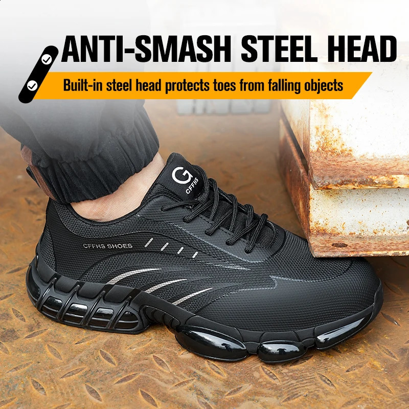 Breathable lightweight and comfortable antismash and antipuncture safety shoes 251023