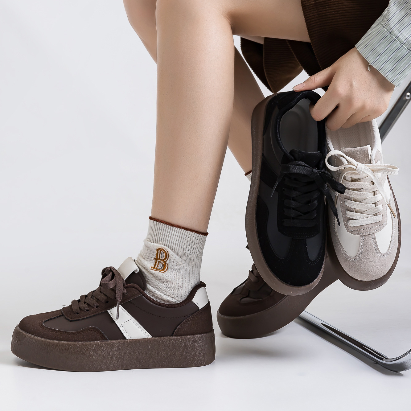Free Shipping With Box design Casual Shoes Pu Leather 3.5cm Thick Sole Sneakers for Men And Women Walking