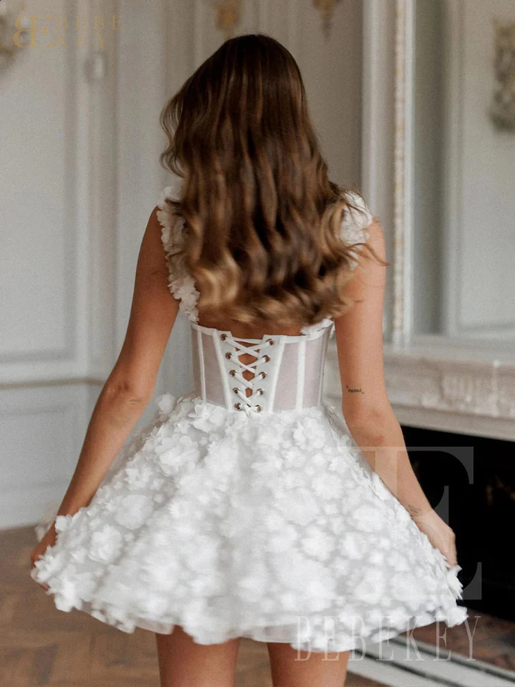 BEBEKEY Customized 3D Flower Mini Prom Dresses Short Spaghetti Straps Aline Lace Evening Party Dress Formal Party Gown Robe 251023