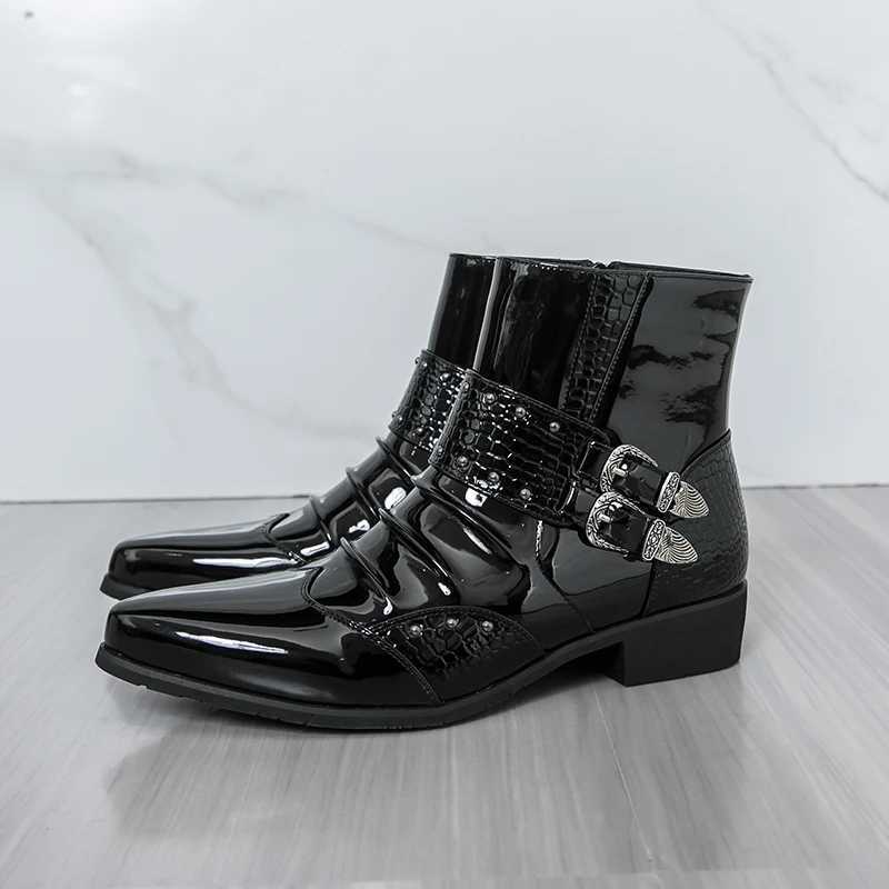 Fashion Designer Mens Business Ankle Boots Shiny Leather Chelsea Boots Leisure Walk Male Short Botas Versatile High Top Shoes W251024
