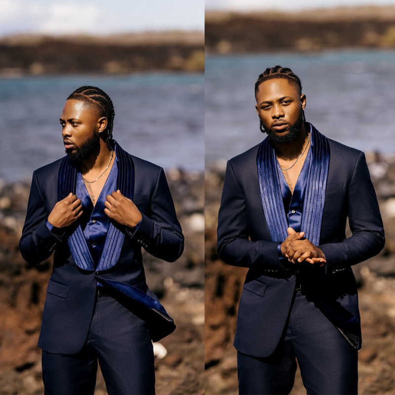 Handsome Man Tuxedos Shawl Lapel One Button Men Suit Formal 2 Piece Set Jacket Pants Prom Wedding Groom Coat Customized