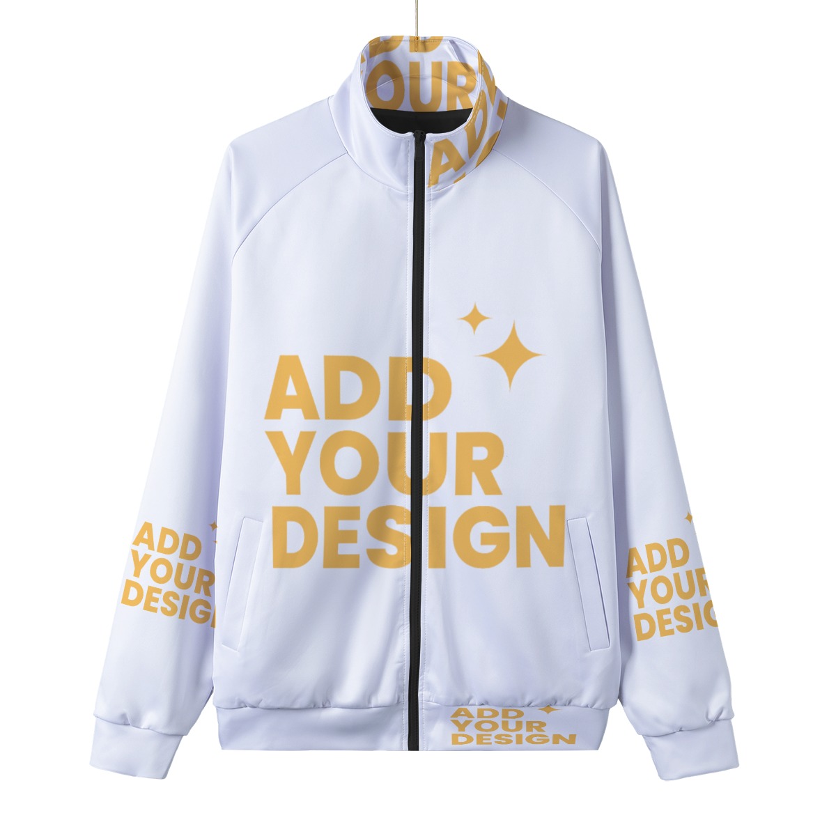 DHgatepod Unisex Stand Collar Jacket with Black Lining - All-Over Print Scuba Fabric Zip Coat with Contrast Interior