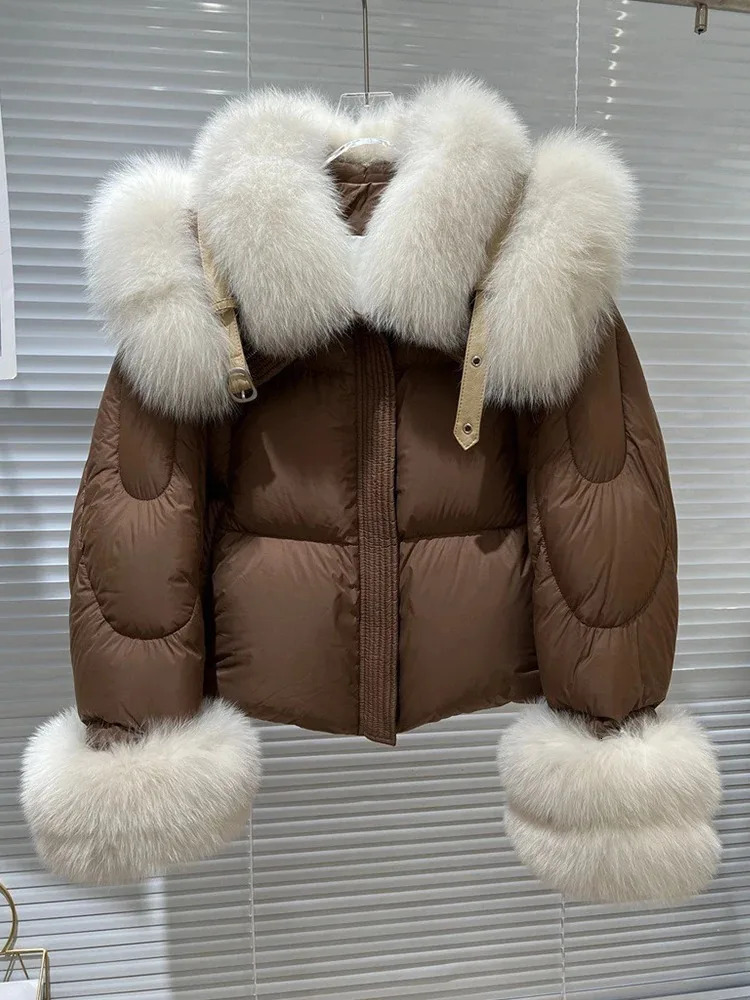 OFTBUY Natural Fox Fur Collar Puffer Jacket Winter Clothing Women Fashion Loose White Duck Down Caot Loose Real Fur Parker 251024