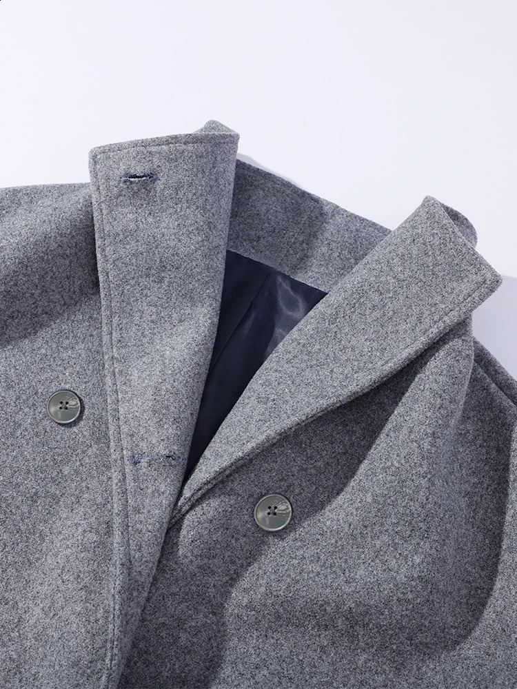 In Stand Collar Woolen Jacket For Women 2026 Autumn Winter Double Breasted Long Sleeve Coats Female High Street Chic Outwear 251018