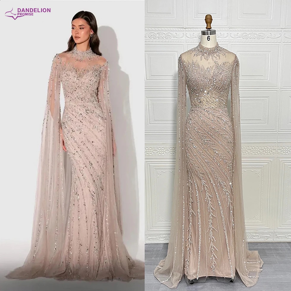 Saudi Arabia Mermaid Beaded Cape Sleeves HighNeck Evening Dresses Dubai Party Gowns for Women Wedding Customized 251023