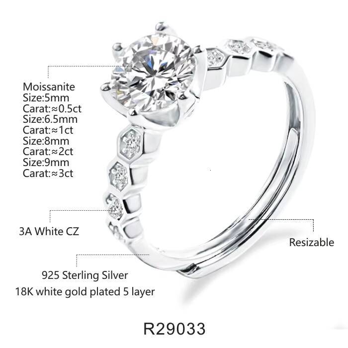 Fashion Diamond Moissanite Gold Silver Moissanite Wedding Ring Box Rings Jewelry for Women