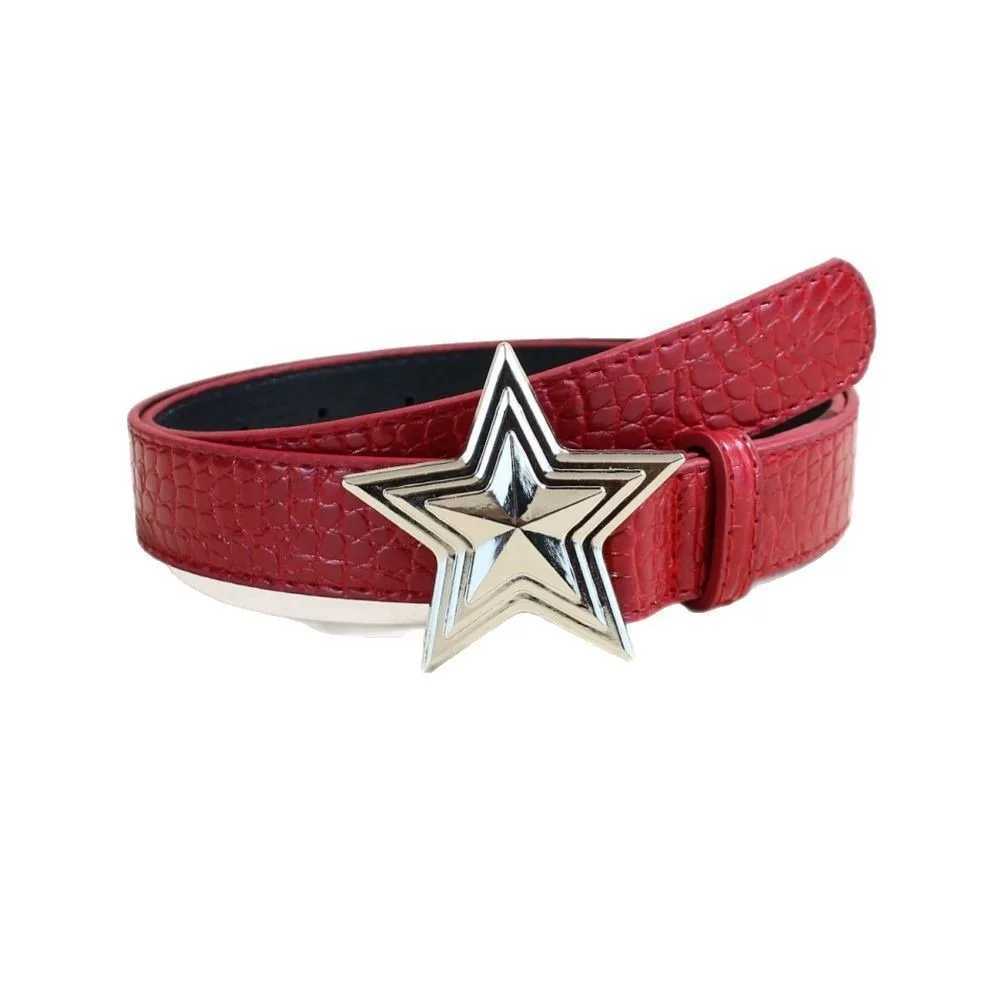 Crocodile pattern red belt for women American fivepointed star belt decorative belt with skirt casual pants LR2072 W251024