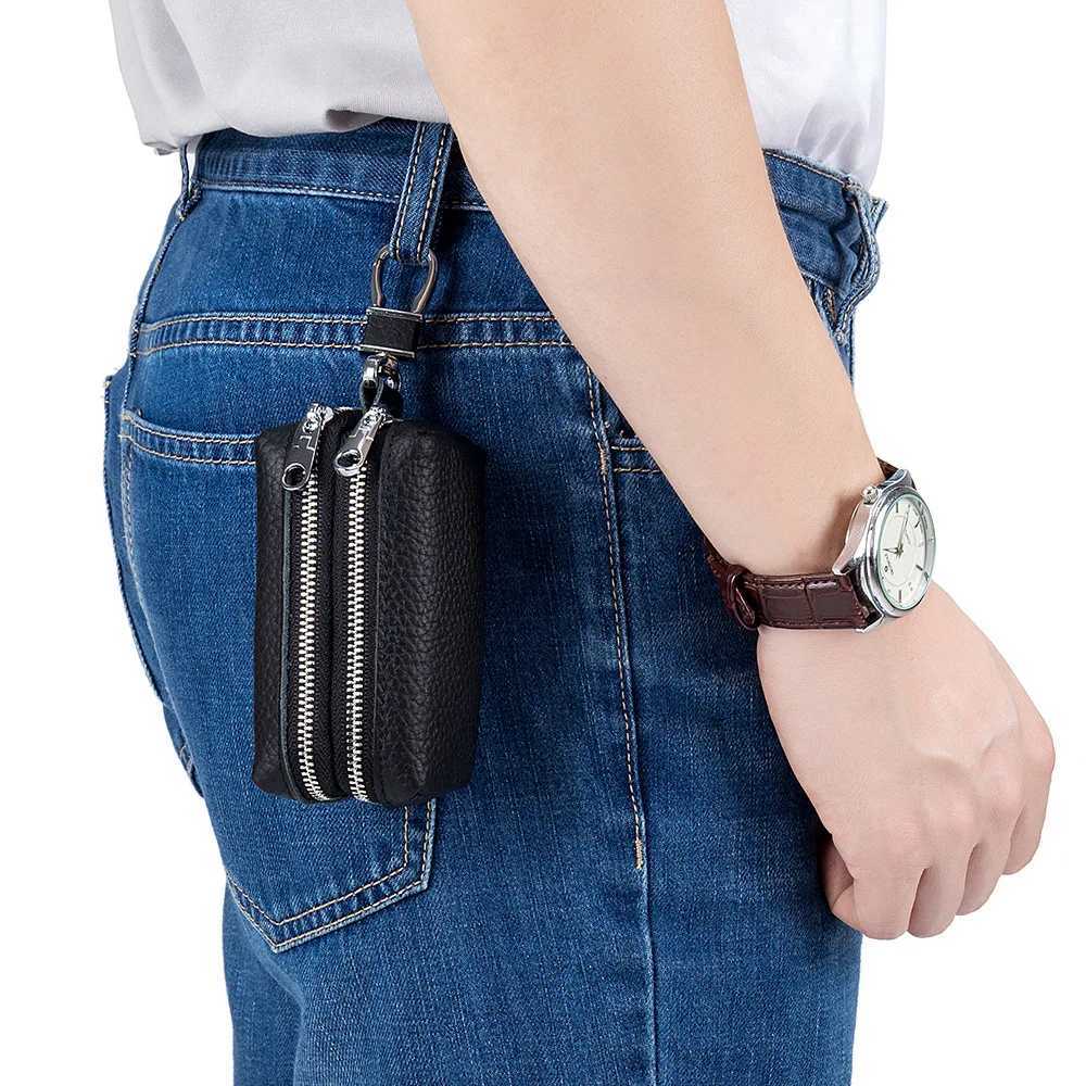 Made of Genuine Leather Car Key Wallets Fashion Key Holder Housekeeper Keys Organizer Double Zipper Keychain Case Key Coin Pouch Z251023