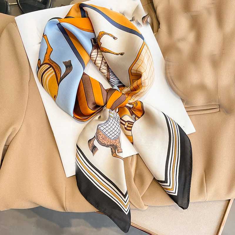 7070cm Silk Square Scarf Wen Handkerchief Printed Fem Shl Bandana Small Neck Muffler Silk Satin Hair Hijab Scarf Y251024