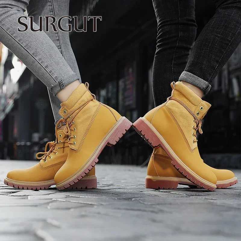 SURGUT Leather Men Boots Comfortable Autumn Winter Plush Keep Warm Shoes Fashion Trends Style Working Boots W251024