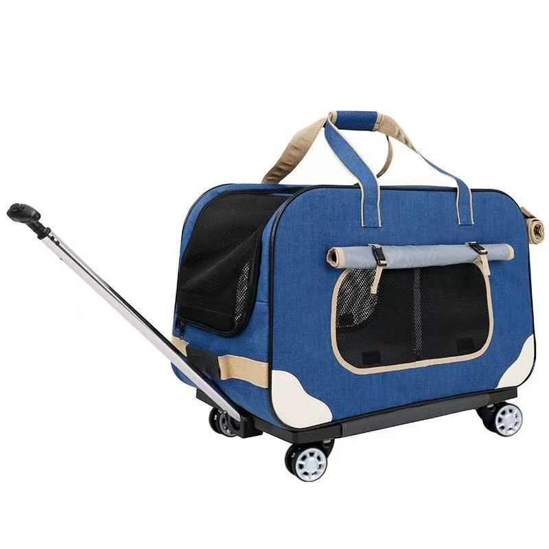 Pet luggage trolley, dog stroller, cat concealed portable pushcart, large cat bag, spacious travel case.