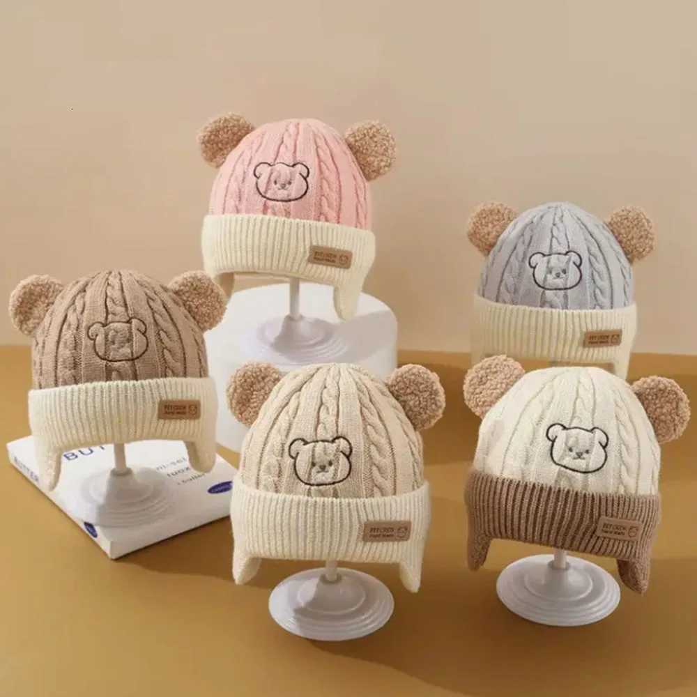 Baby Bear Ear Protection Hat Soft Knit Winter Hat Cartoon Bear Design for Infants Toddlers Christmas Thanksgiving GiftL251024