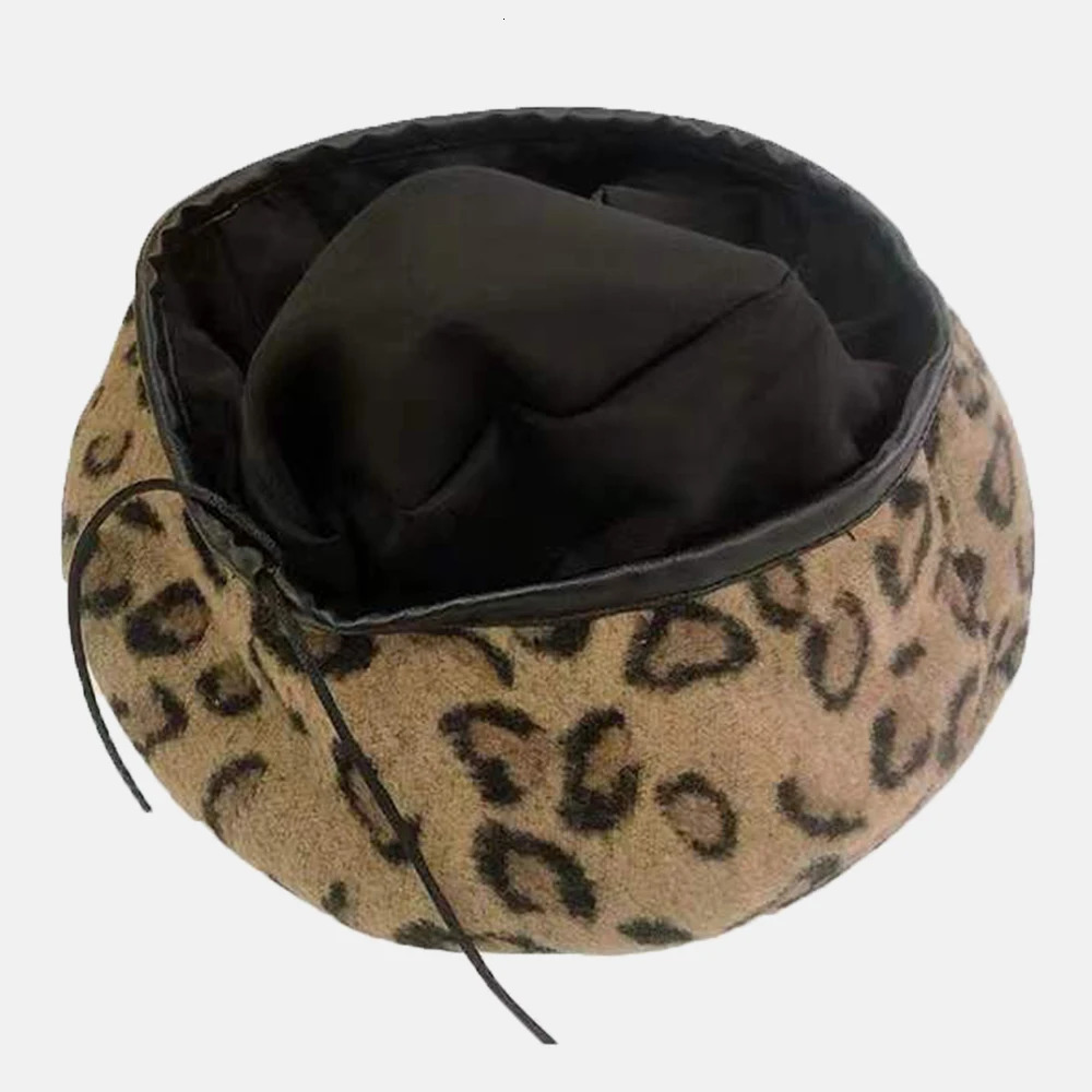 Womens Leopard Print Hat Fashion Beret Vintage Hats Leopard Felt Hat Beanie Girls Cap French Berets With Adjustable Rope 251023