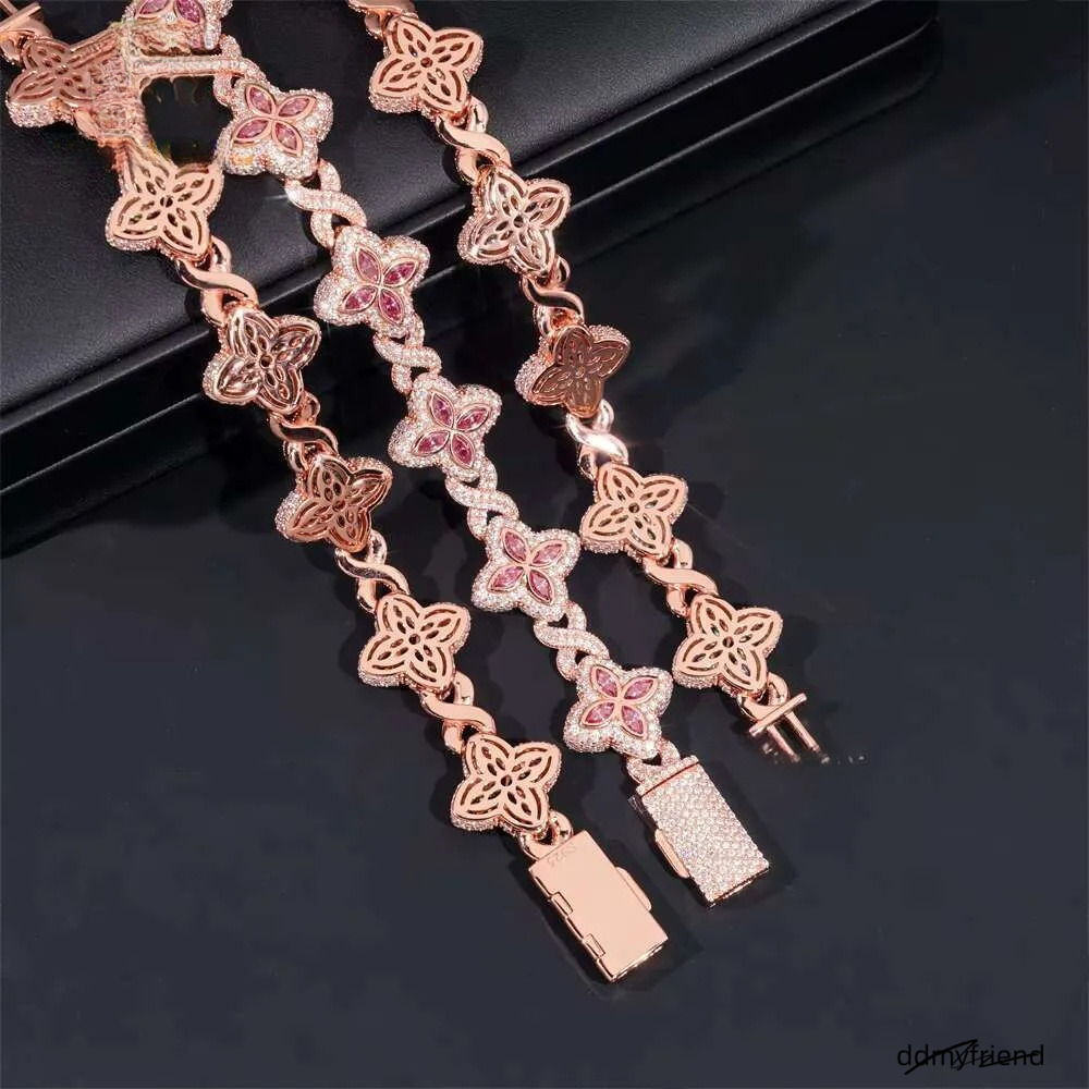 Rich Color Flower Design 18Mm Custom Iced Out Hip Hop Unisex Jewelry Cuban Link Chain Sier VVS Moissanite Bracelet Ddmyfriend