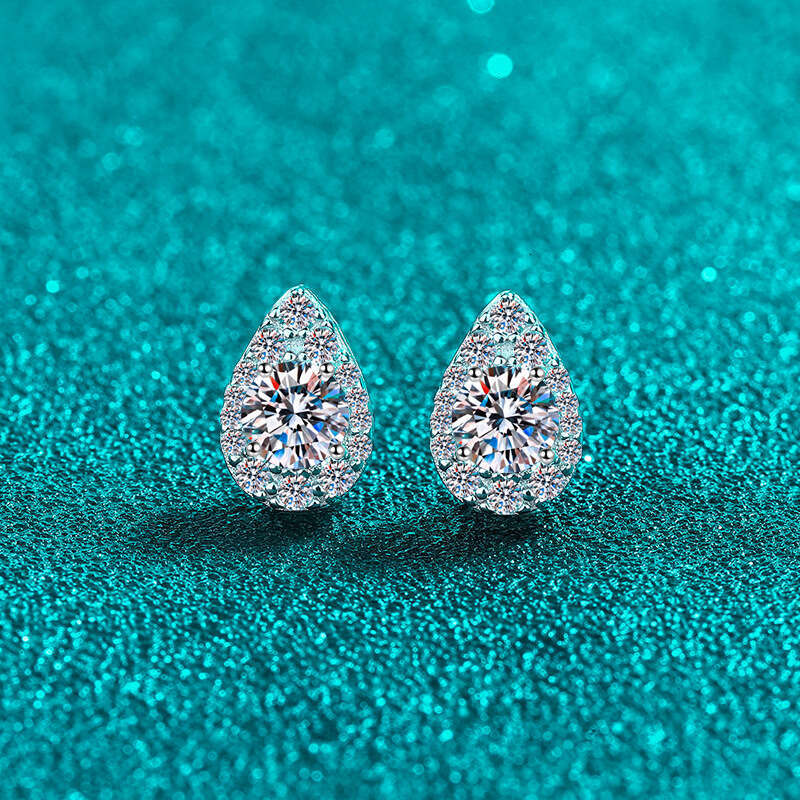 DHCollections-- Xindeyi Pure Sier Plated PT950 Gold Pear-Shaped Moissanite Drop Earrings Simple Everyday Versatile