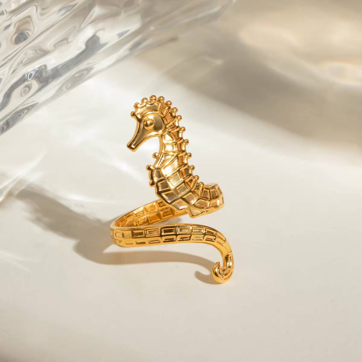Wholesale Personalized Summer Ocean Series 18k Gold Stainless Steel Seahorse Open Ring
