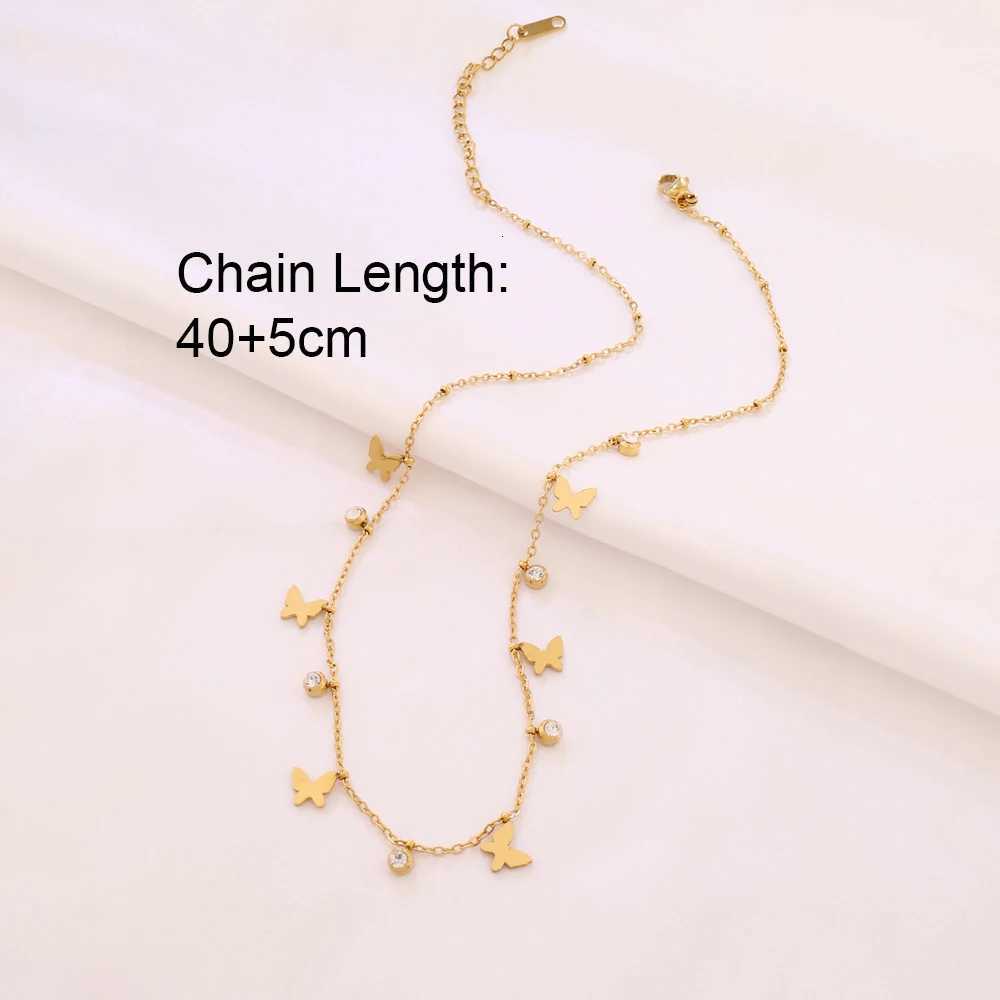 316L Stainl Steel Butterfly Tassel Pendant Necklace For Women Fashion Gold Color Zircon Charms Chain Necklaces JewelryXJ251024