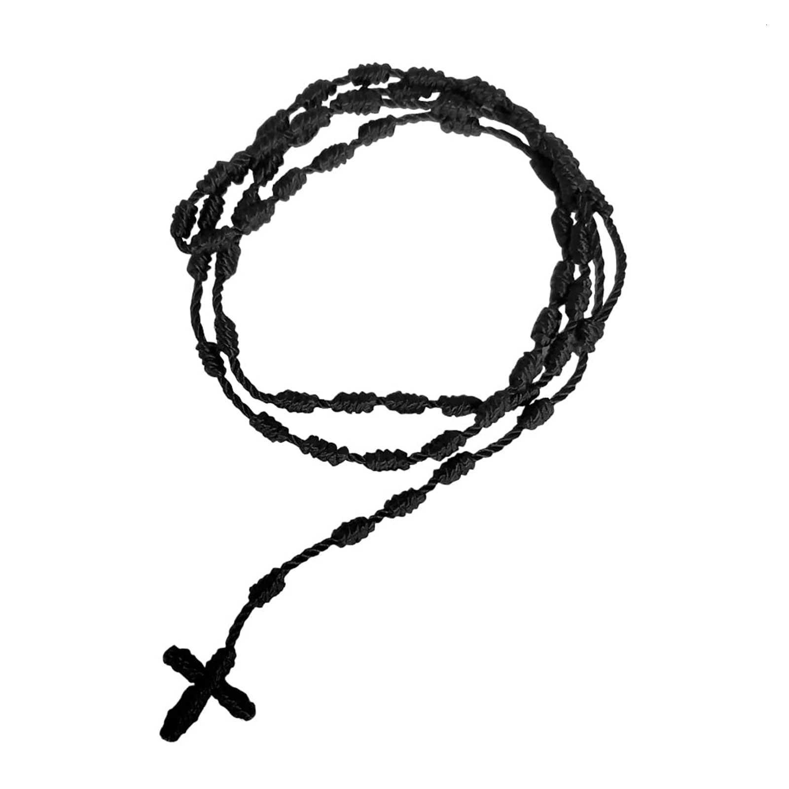 Handmade Knotted rosary with Cross Charm Red rope rosary necklace cord Black thread rosary Catholic Spiritual Prayer GiftXJ251024